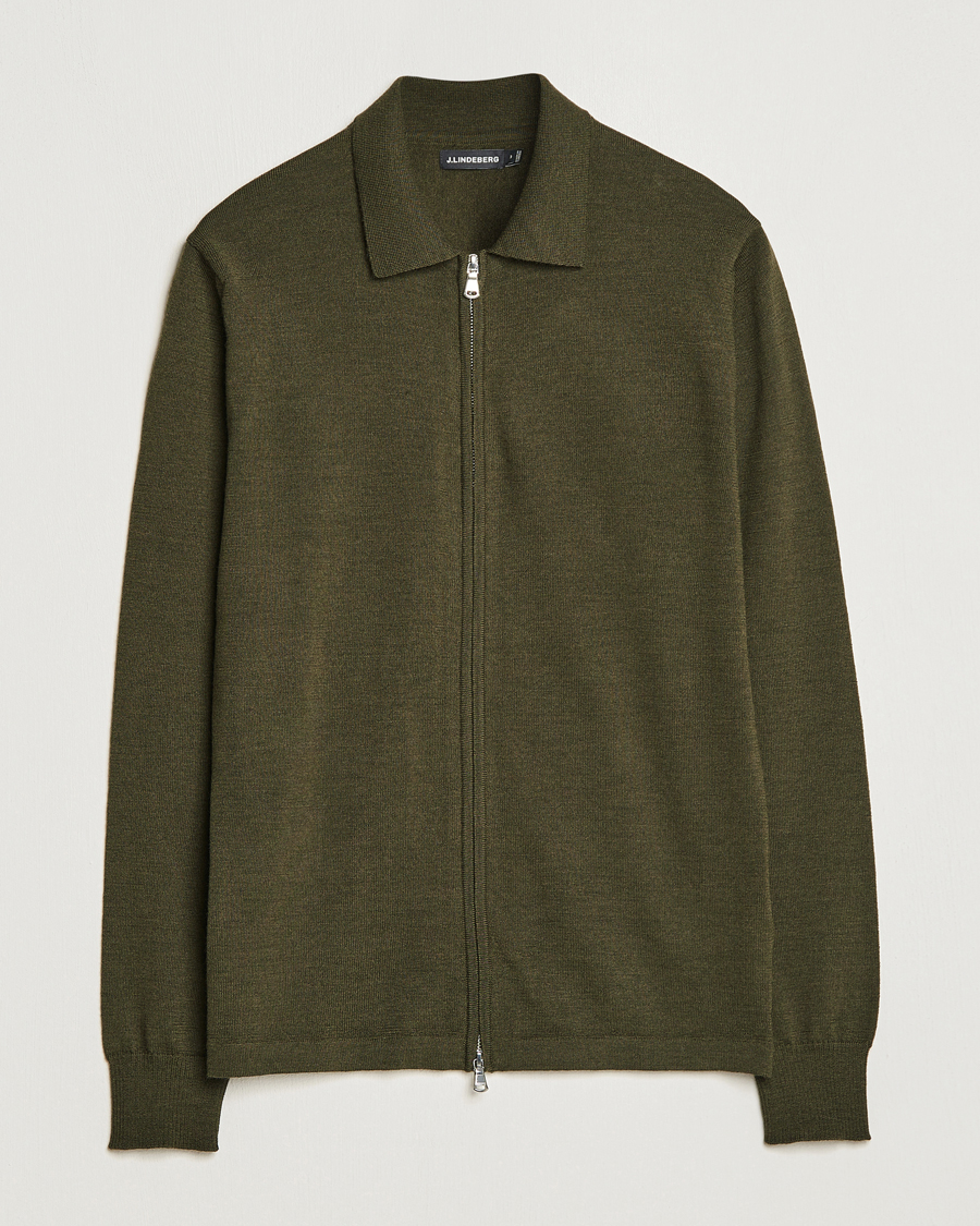 Herren | Pullover | J.Lindeberg | Nyle True Merino Zip Cardigan Forest Green