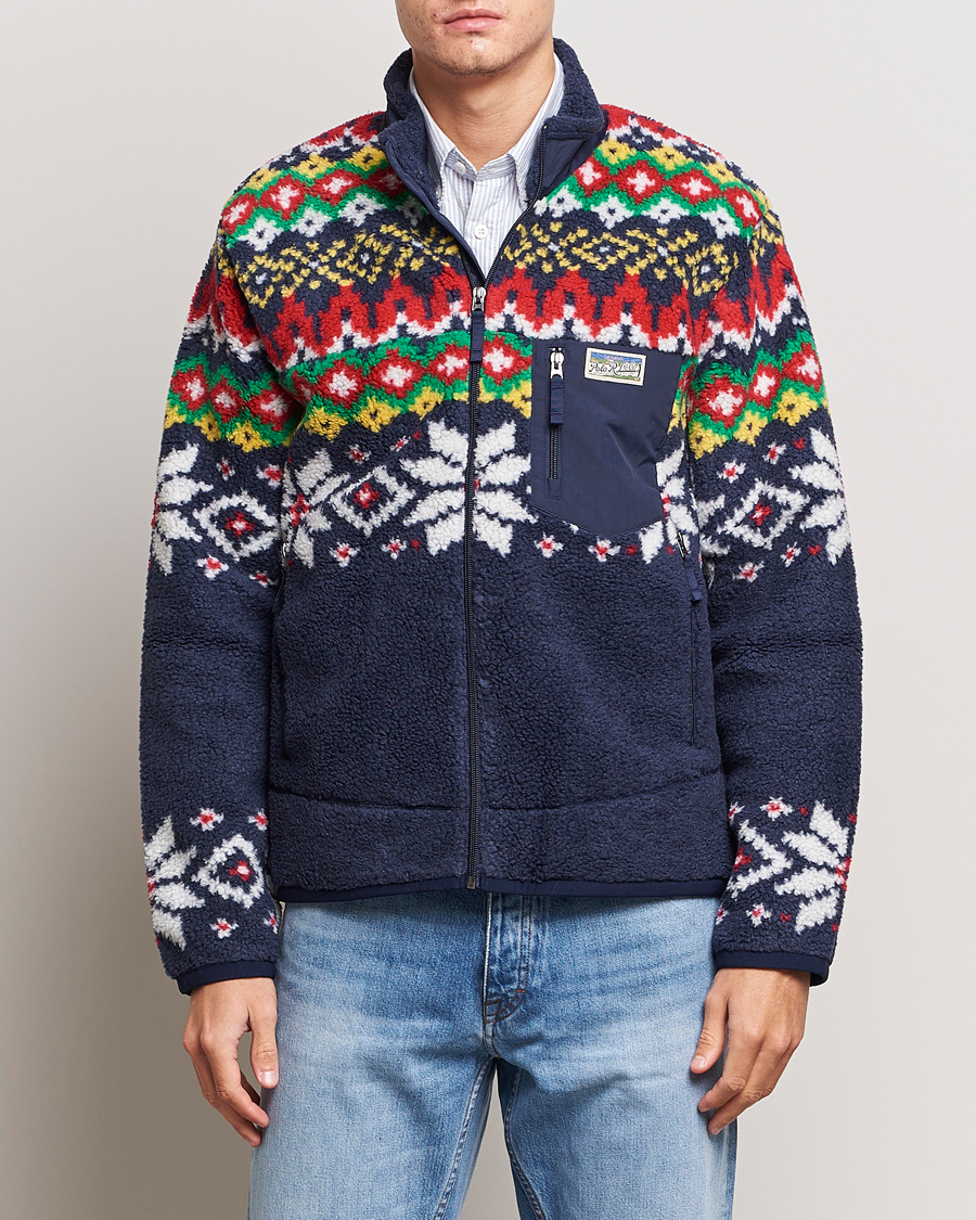 Herren | Pullover | Polo Ralph Lauren | Bonded Hi-Pile Snowflake Fairisle Full Zip Navy