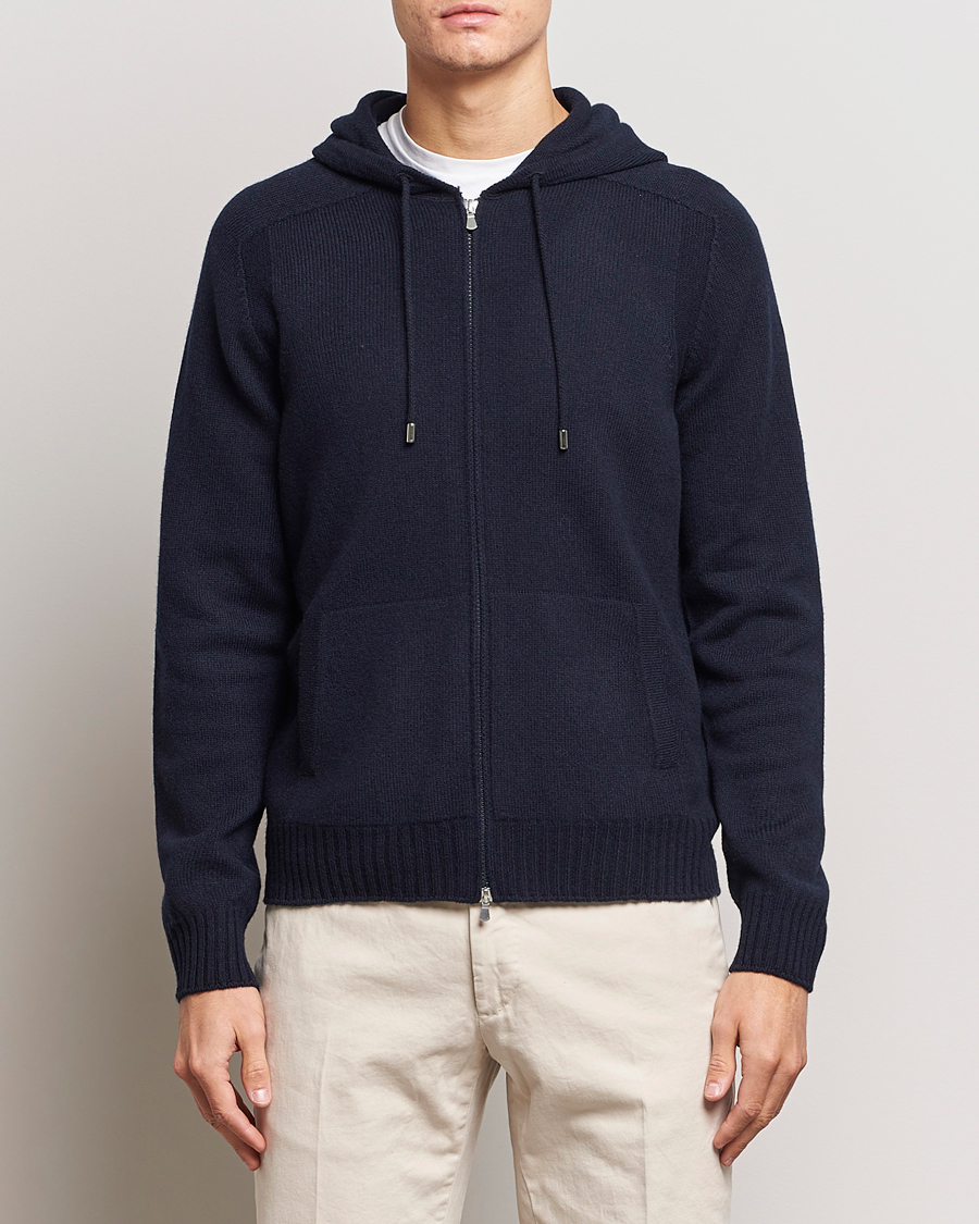 Herren |  | Gran Sasso | Full Zip Wool Hoodie Navy