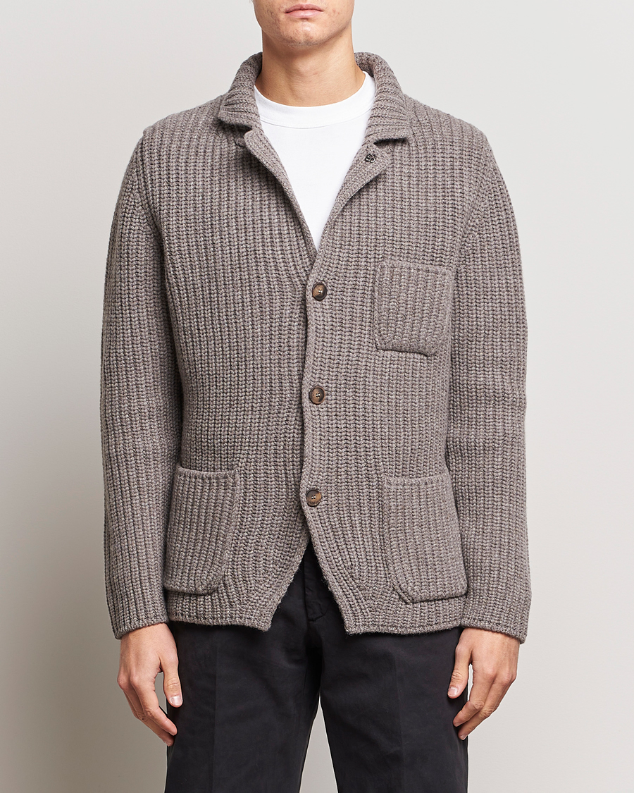 Herren | Pullover | Gran Sasso | Heavy Wool Knitted Blazer Cardigan Taupe Melange