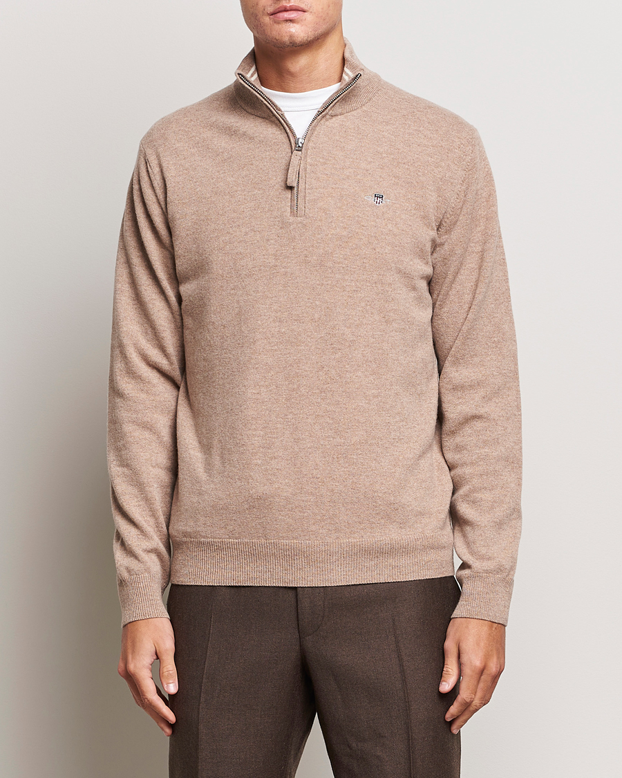 Herren |  | GANT | Lamsbwool Half Zip Dark Sand