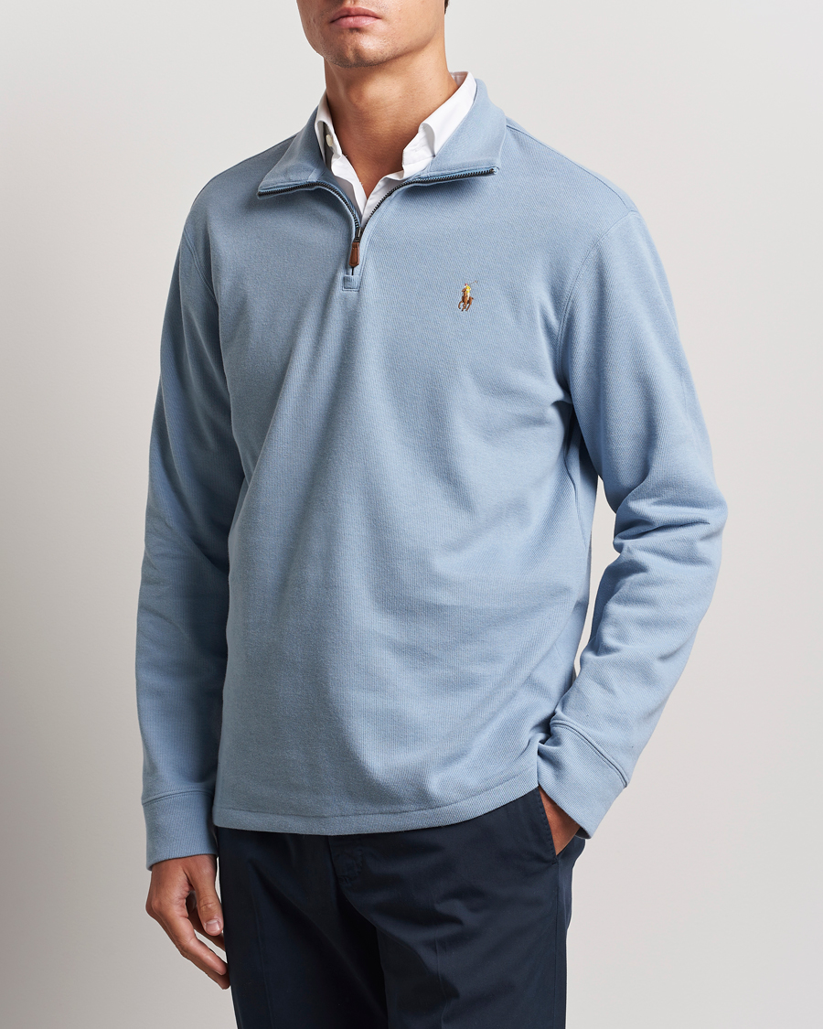 Herren |  | Polo Ralph Lauren | Double Knit Jaquard Half Zip Sweater Vessel Blue