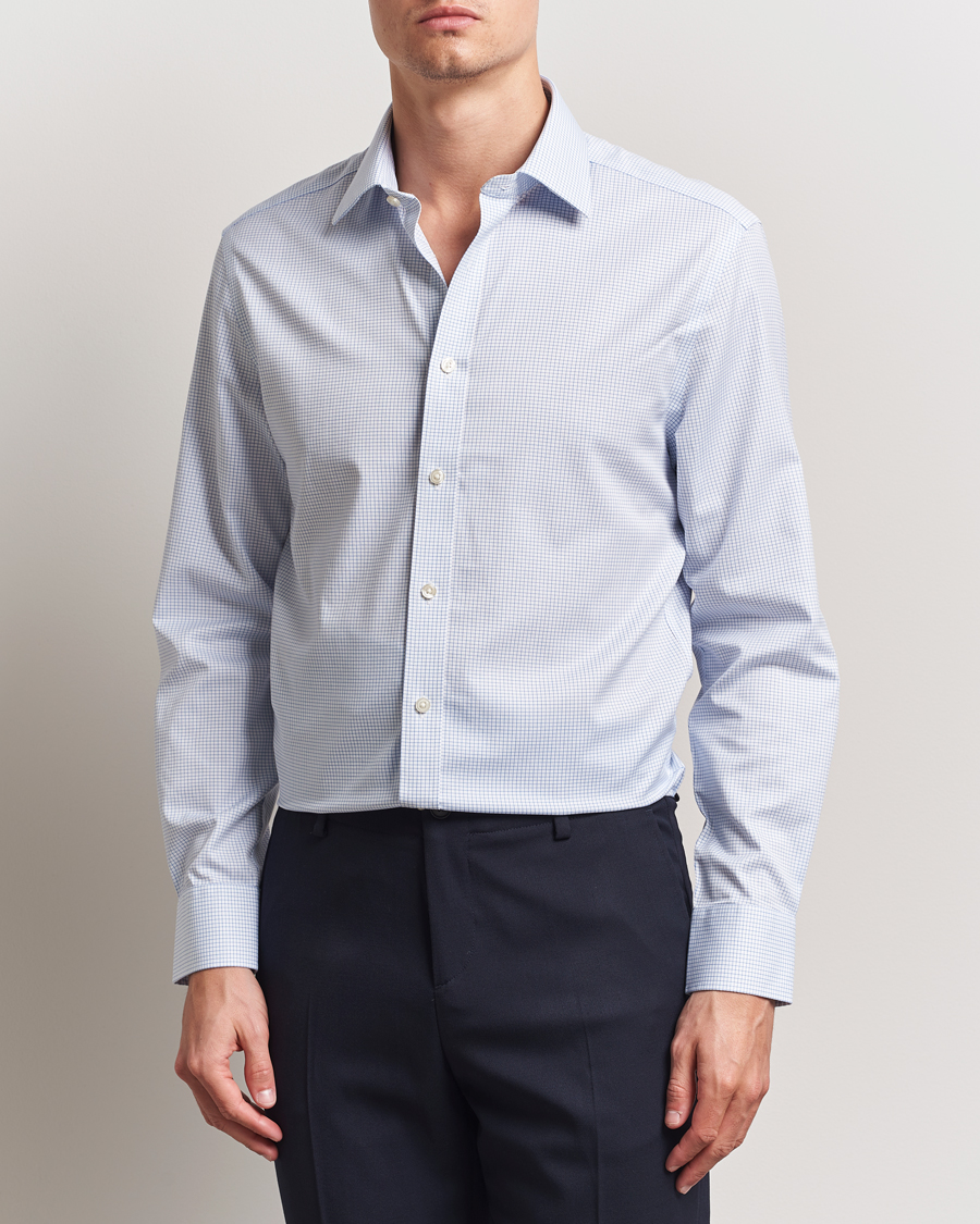 Herren | Hemden | Charles Tyrwhitt | Slim Fit Non Iron Mini Grid Check Shirt Sky Blue