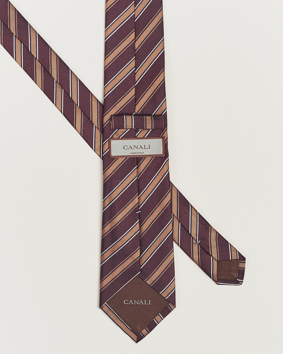 Herren |  | Canali | Regimental Stripe Silk Tie Burgundy/Brown
