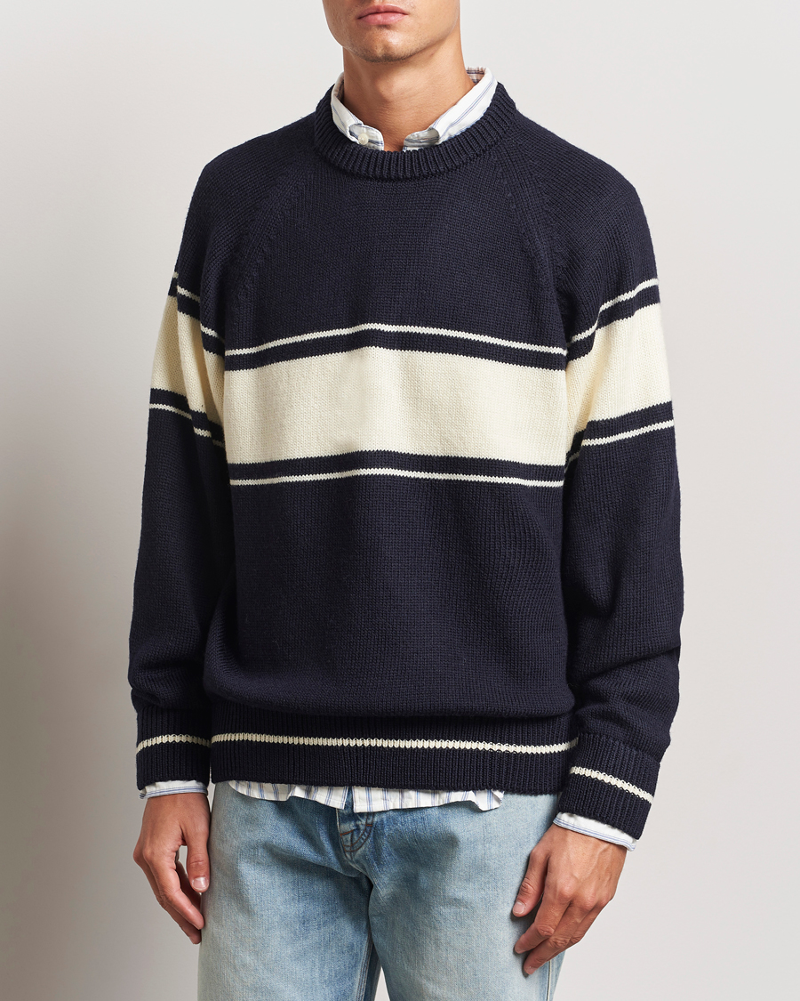 Herren | GANT 240 Mulberry Street | GANT 240 Mulberry Street | Striped Wool Knitted Crew Neck Classic Blue