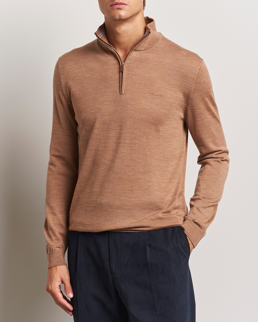 Herren |  | GANT | Extrafine Merino Wool Half Zip Dk Sand Melange