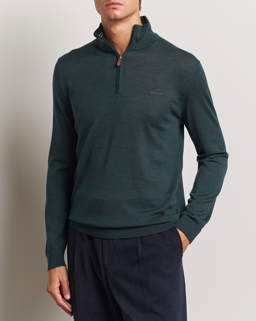 Herren |  | GANT | Extrafine Merino Wool Half Zip Tartan Green