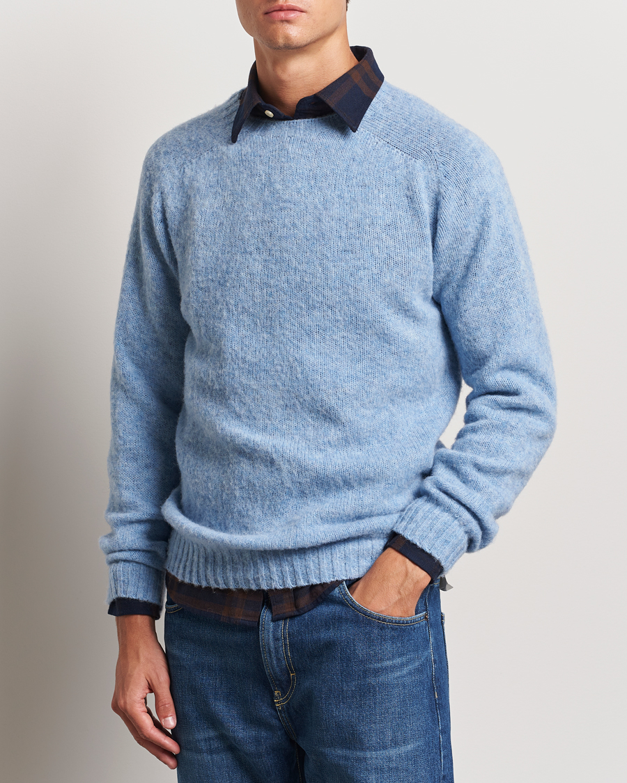 Herren |  | Harley Of Scotland | Brushed Supersoft Lambswool Crewneck Ice Sea