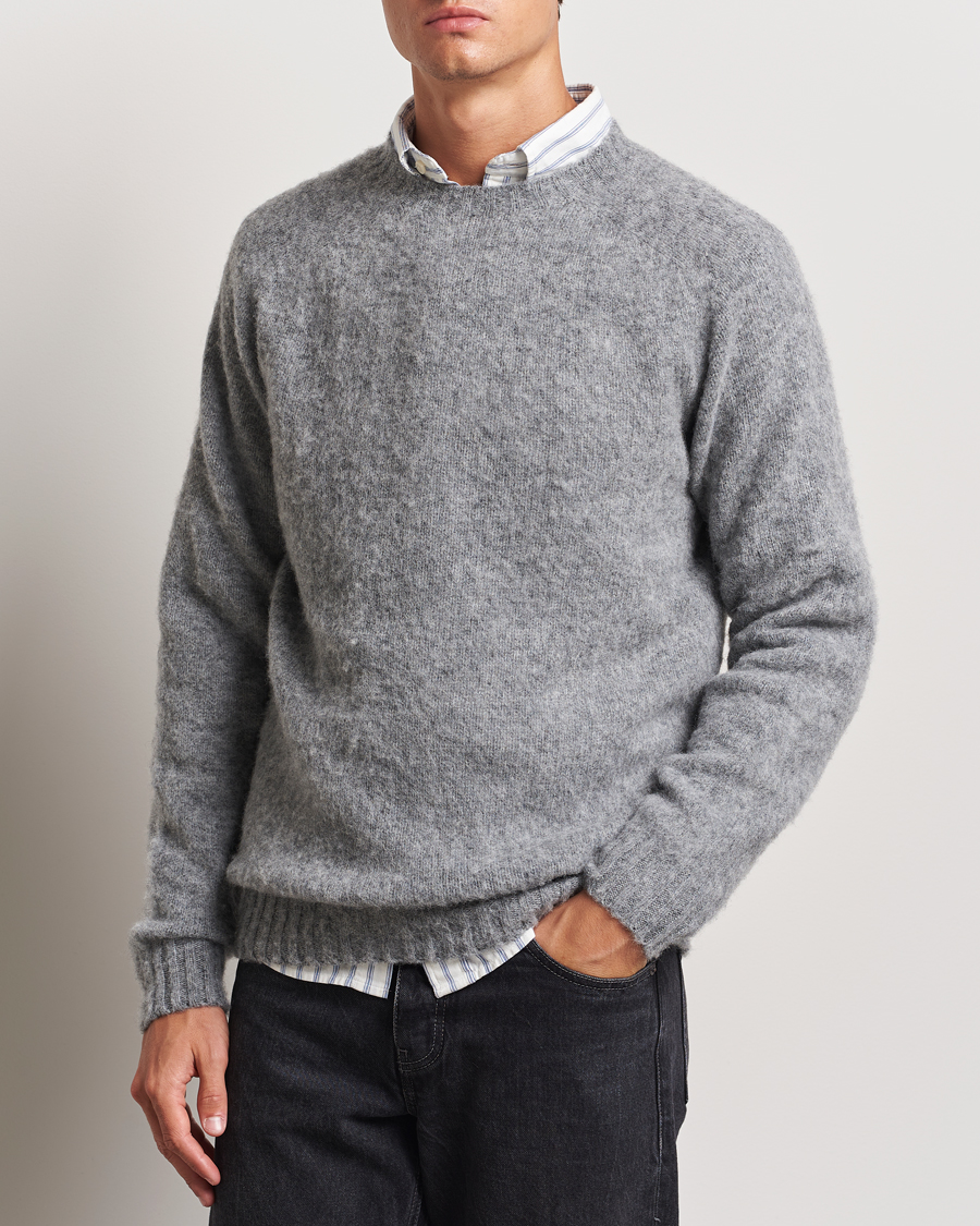 Herren | Harley Of Scotland | Harley Of Scotland | Brushed Supersoft Lambswool Crewneck Medium Grey