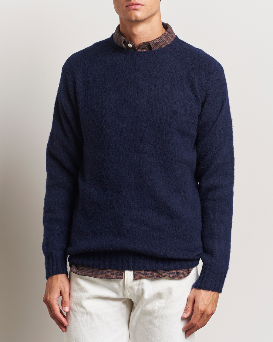 Herren | Harley Of Scotland | Harley Of Scotland | Brushed Supersoft Lambswool Crewneck Navy