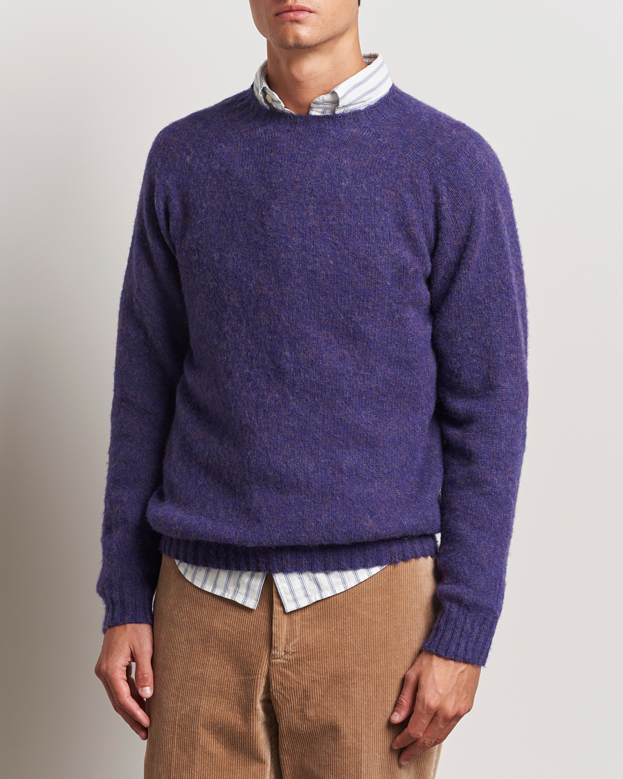 Herren | Strickpullover | Harley Of Scotland | Brushed Supersoft Lambswool Crewneck Royal Violet