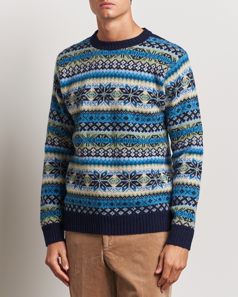 Herren |  | Harley Of Scotland | Supersoft Lambswool Fairisle Crewneck Navy