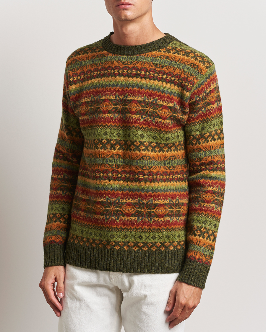 Herren | Kleidung | Harley Of Scotland | Supersoft Lambswool Fairisle Crewneck Green