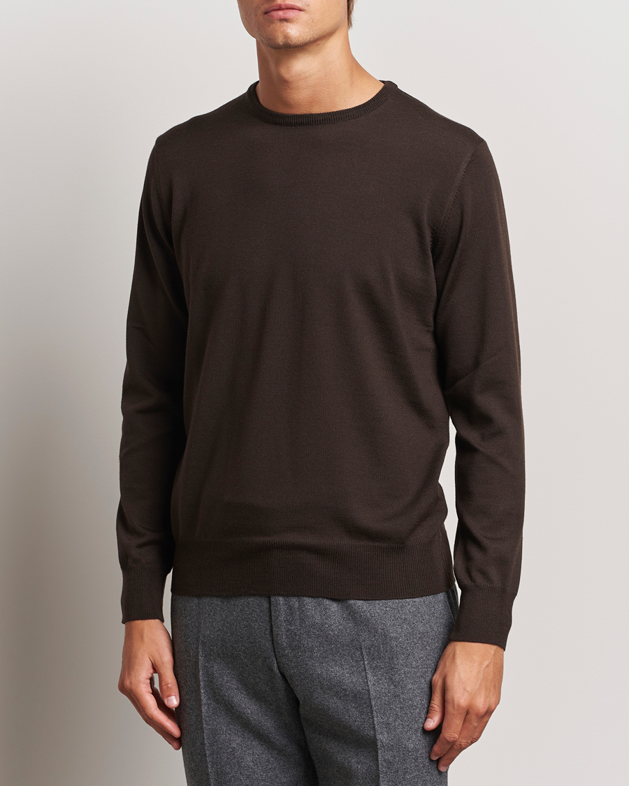 Herren | Rundausschnitt | Morgano | Extra Fine Merino Wool Crewneck Dark Brown