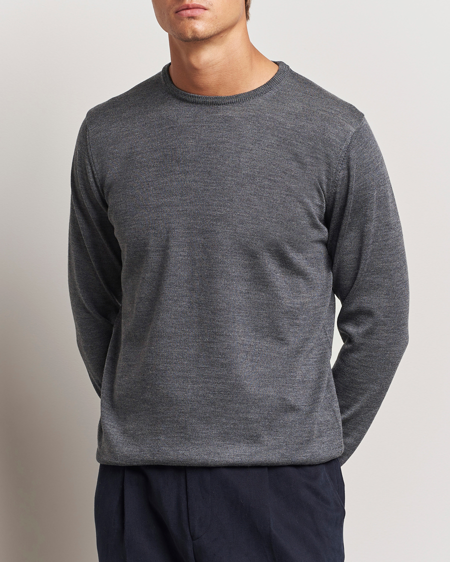 Herren |  | Morgano | Extra Fine Merino Wool Crewneck Mid Grey