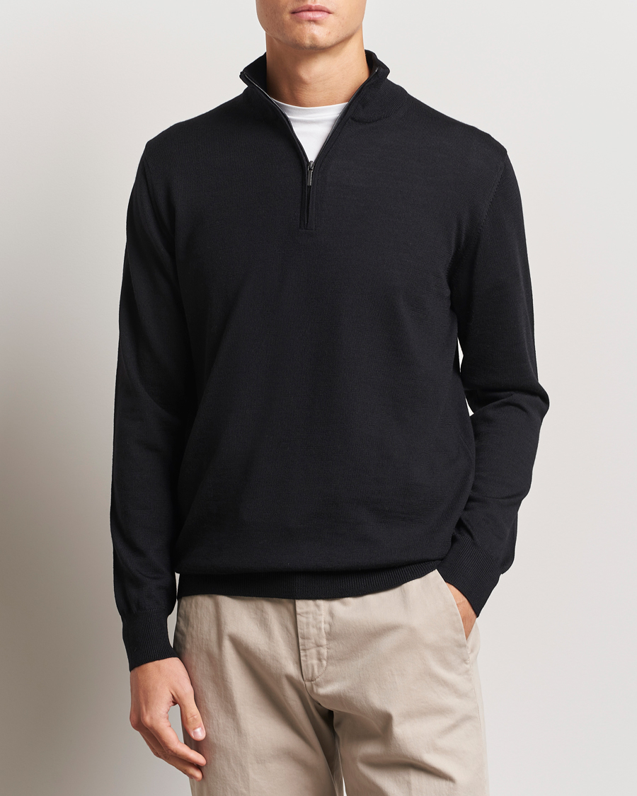 Herren |  | Morgano | Extra Fine Merino Wool Half-Zip Black