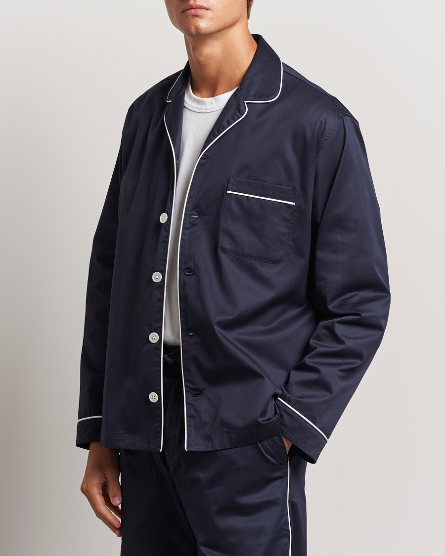 Herren | Pyjama Oberteile | Tekla | Sateen Pyjama Shirt Chelsea Navy