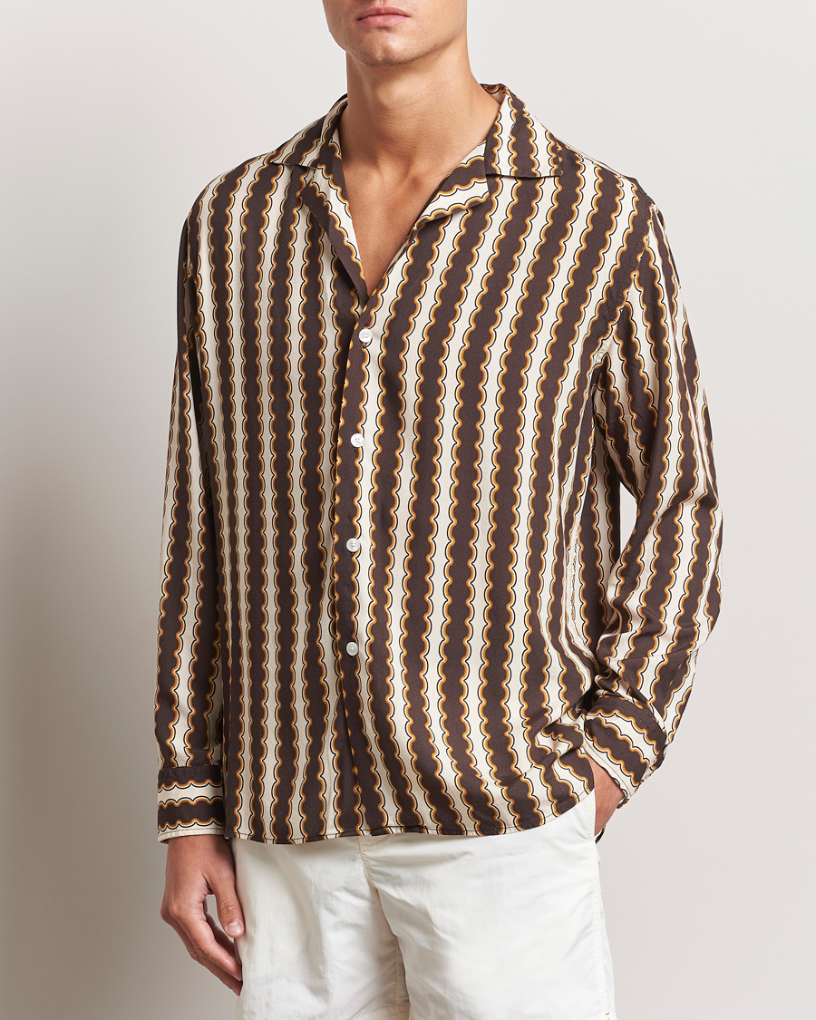 Herren |  | OAS | Rapallo Long Sleeve Viscose Shirt Brown/Beige