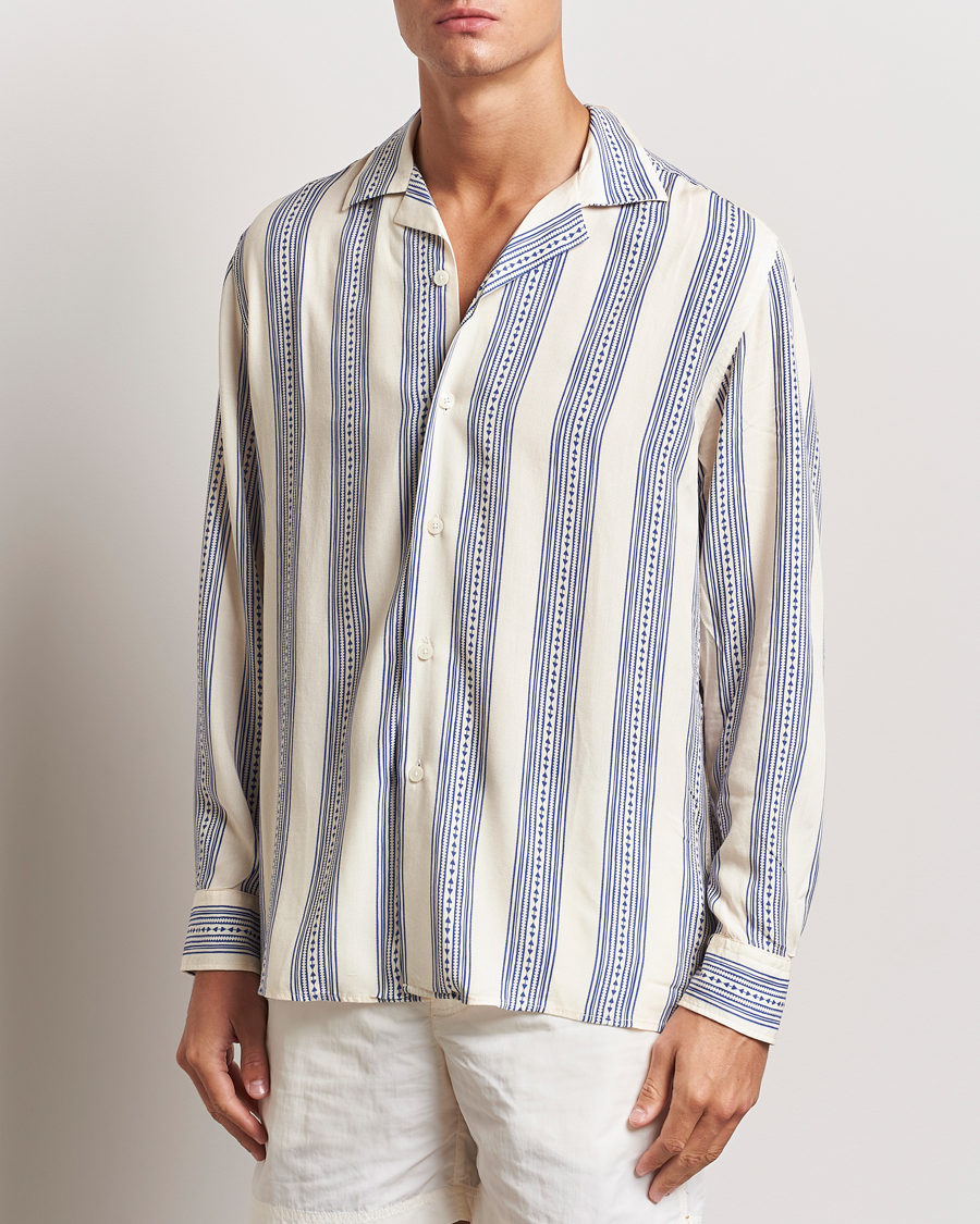 Herren |  | OAS | Havana Long Sleeve Viscose Shirt Blue/White