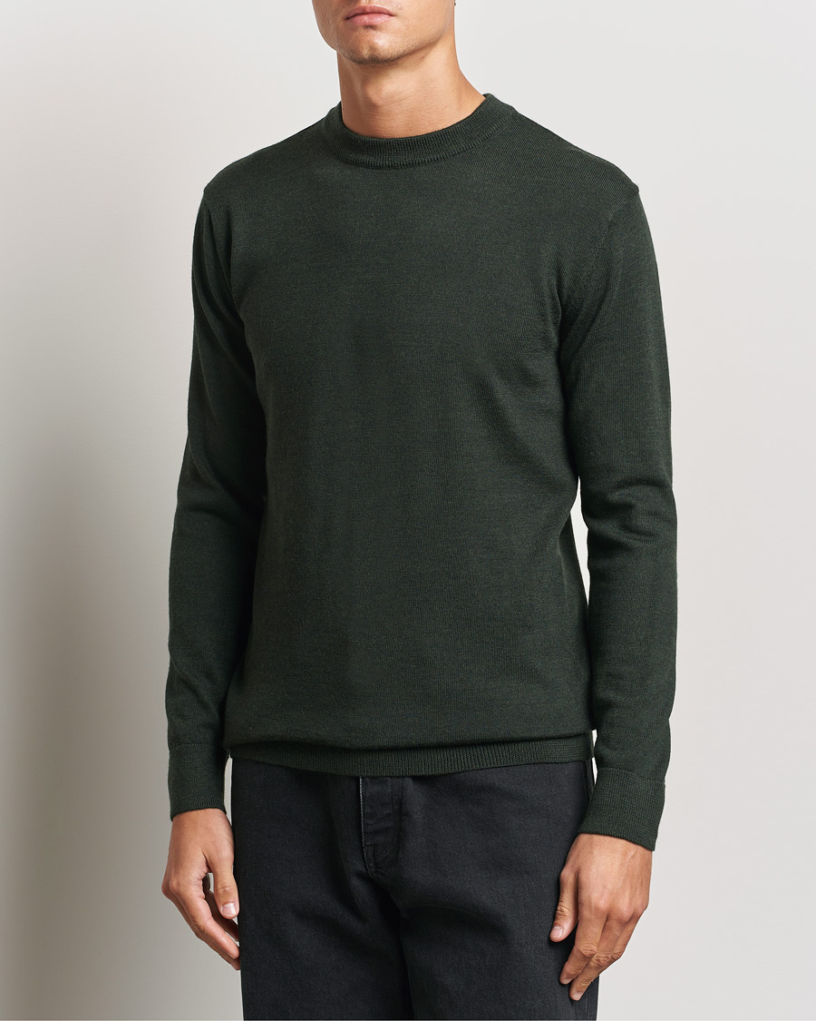 Herren | Pullover | KnowledgeCotton Apparel | Regular Merino Knit Crew Neck Green