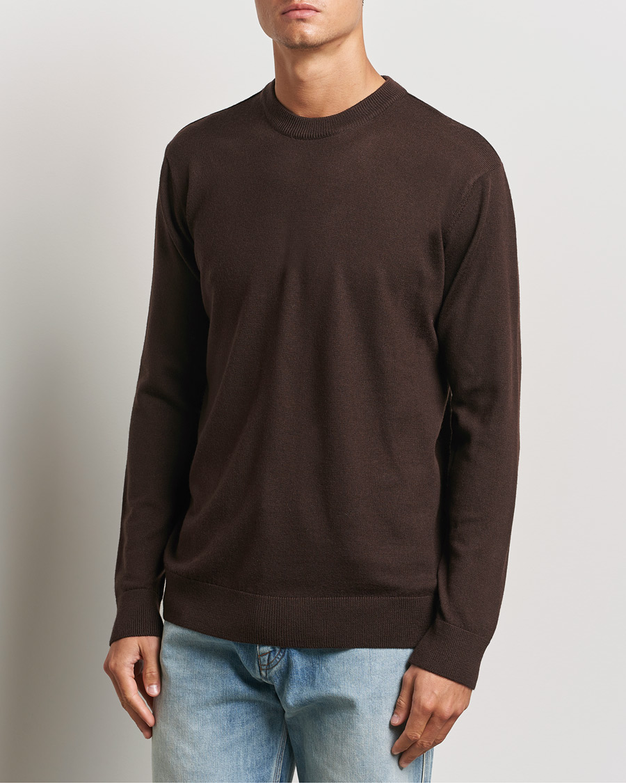 Herren | Pullover | KnowledgeCotton Apparel | Regular Merino Knit Crew Neck Brown