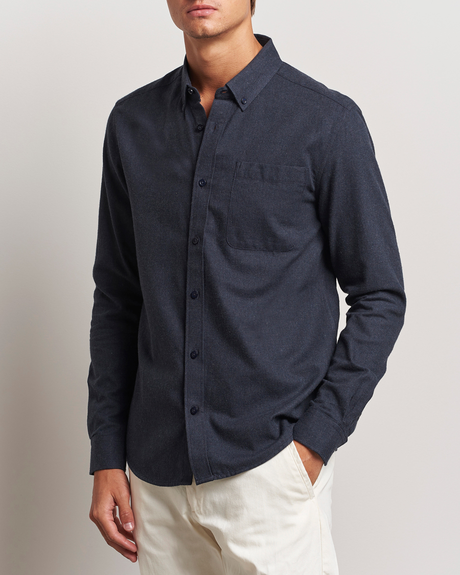 Herren | Hemden | KnowledgeCotton Apparel | Regular Fit Melange Flannel Shirt Navy