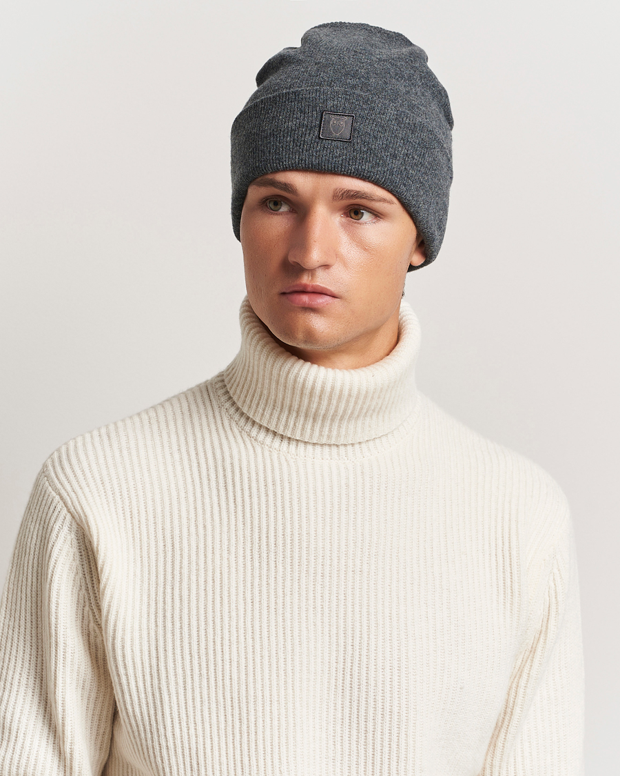 Herren |  | KnowledgeCotton Apparel | Double Layer Wool Beanie Dark Grey