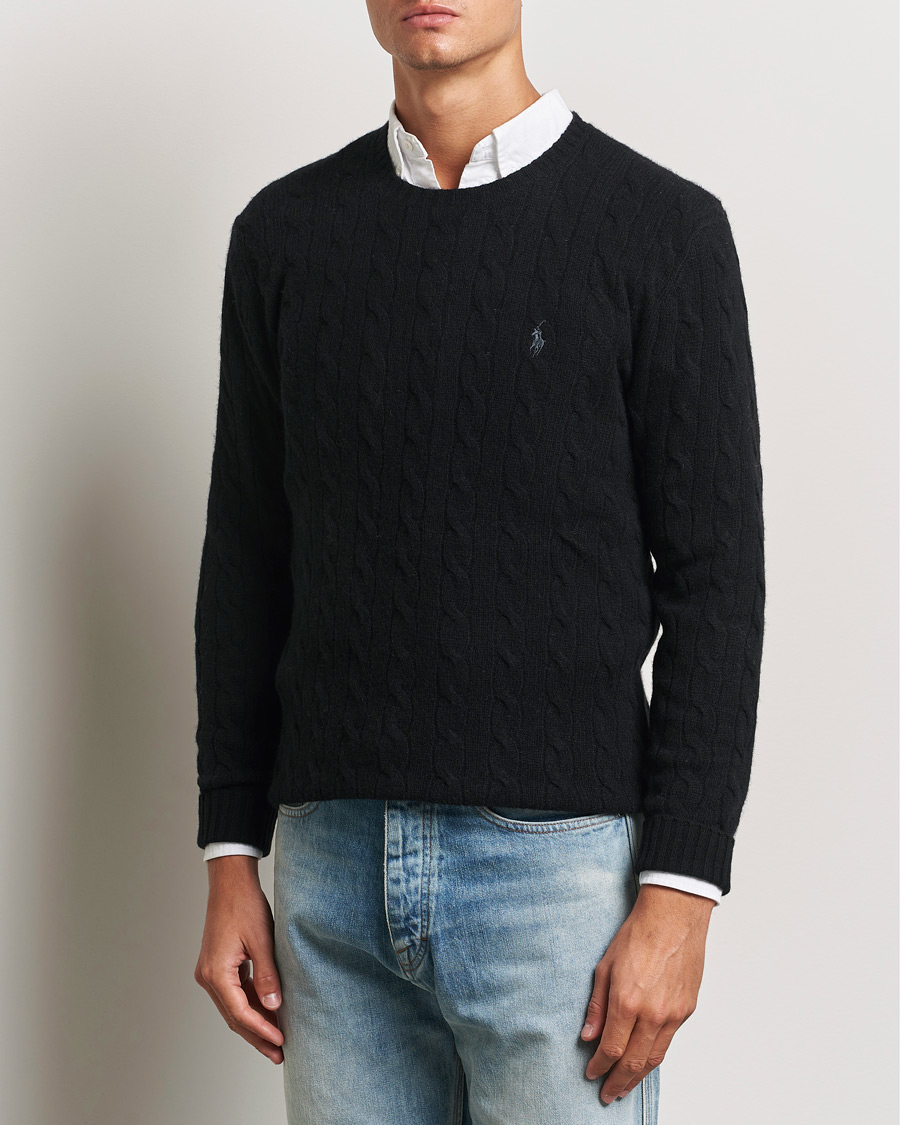 Herren |  | Polo Ralph Lauren | Wool/Cashmere Cable Crew Neck Polo Black