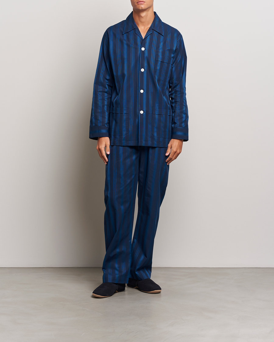 Herren |  | Derek Rose | Striped Cotton Pyjama Set Navy