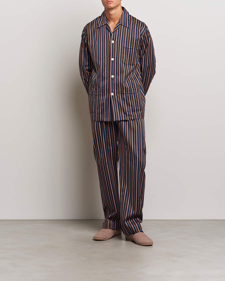 Herren |  | Derek Rose | Striped Cotton Pyjama Set Navy