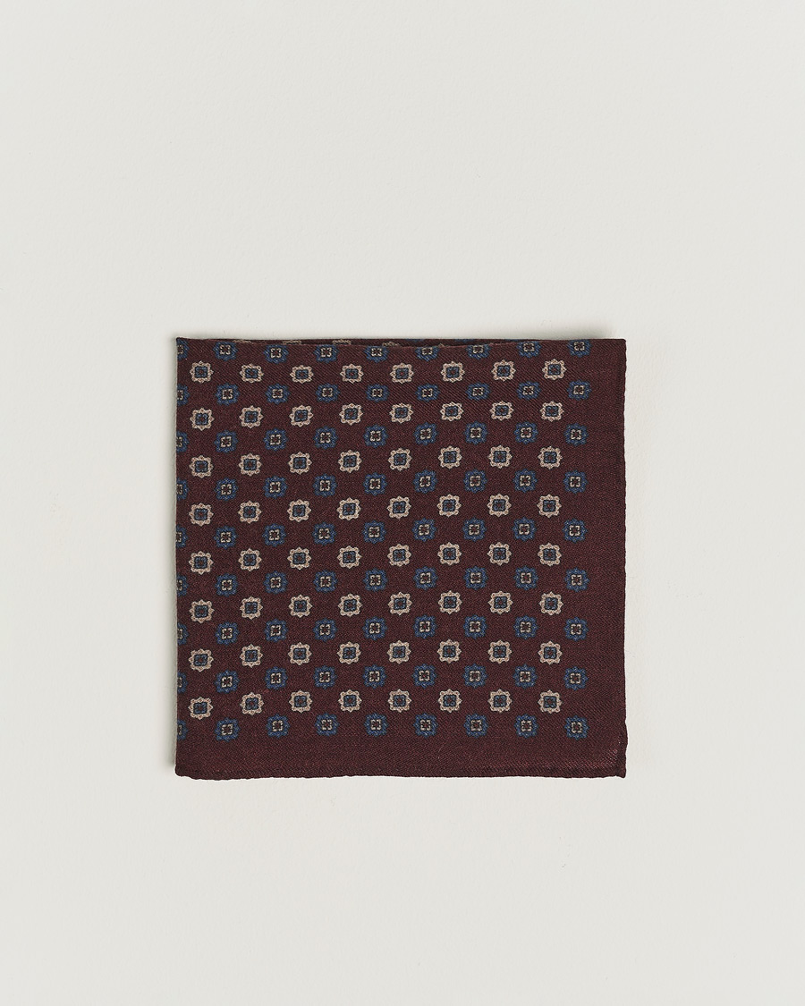 Herren |  | Amanda Christensen | Wool Flannel Printed Flower Pocket Square Wine