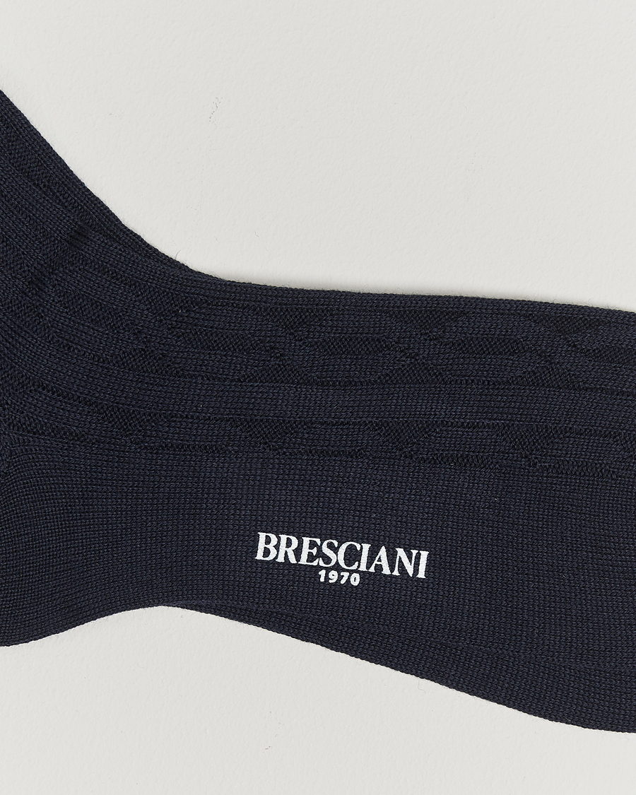 Herren |  | Bresciani | Link Ribbed Wool Socks Navy