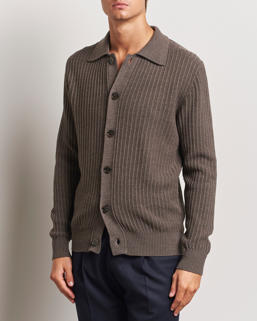 Herren |  | Altea | Rib Wool Cardigan Taupe