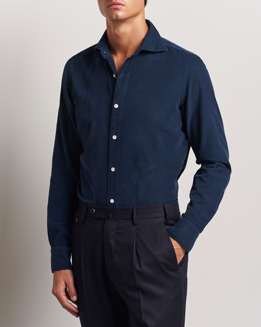 Herren | Cordhemden | Finamore Napoli | Gaeta Corduroy Shirt Navy