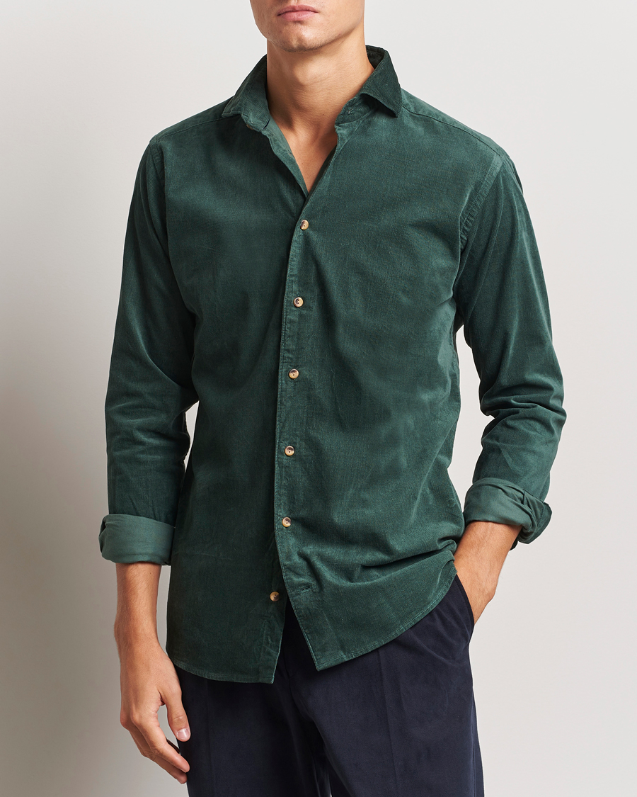 Herren | Cordhemden | Eton | Slim Fit Fine Wale Corduroy Shirt Dark Green