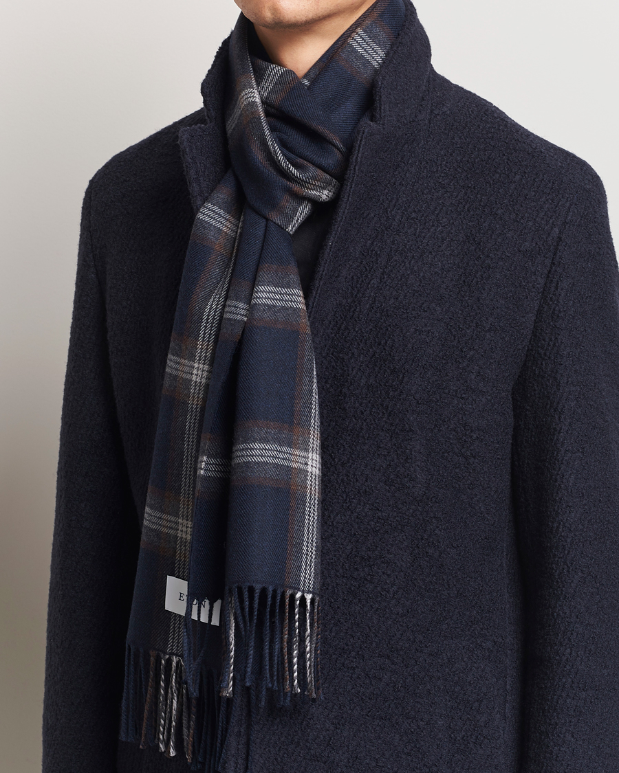 Herren |  | Eton | Merino Wool Checked Scarf Navy Blue