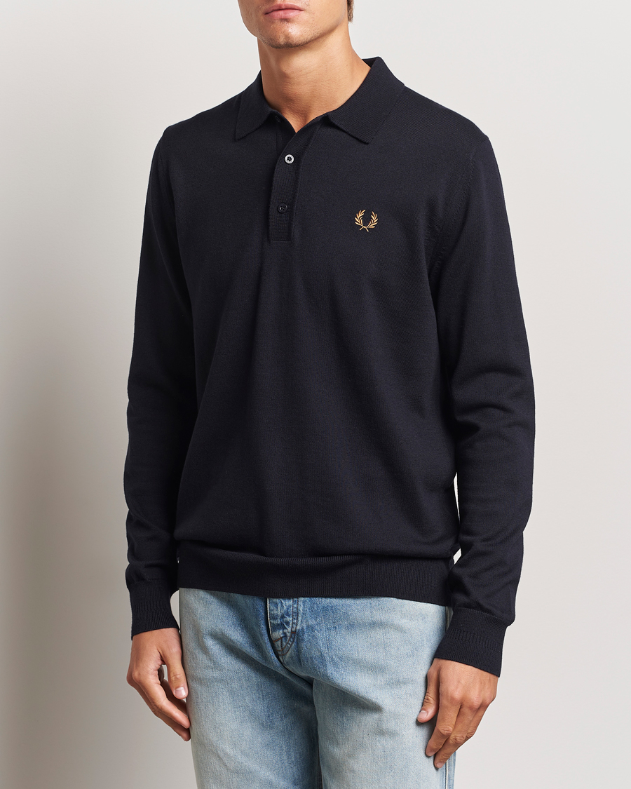 Herren |  | Fred Perry | Knitted Long Sleeve Polo Navy