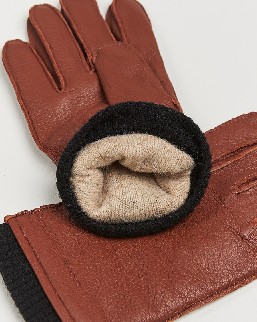 Herren |  | GANT | Cashmere Lined Leather Gloves Cognac Brown