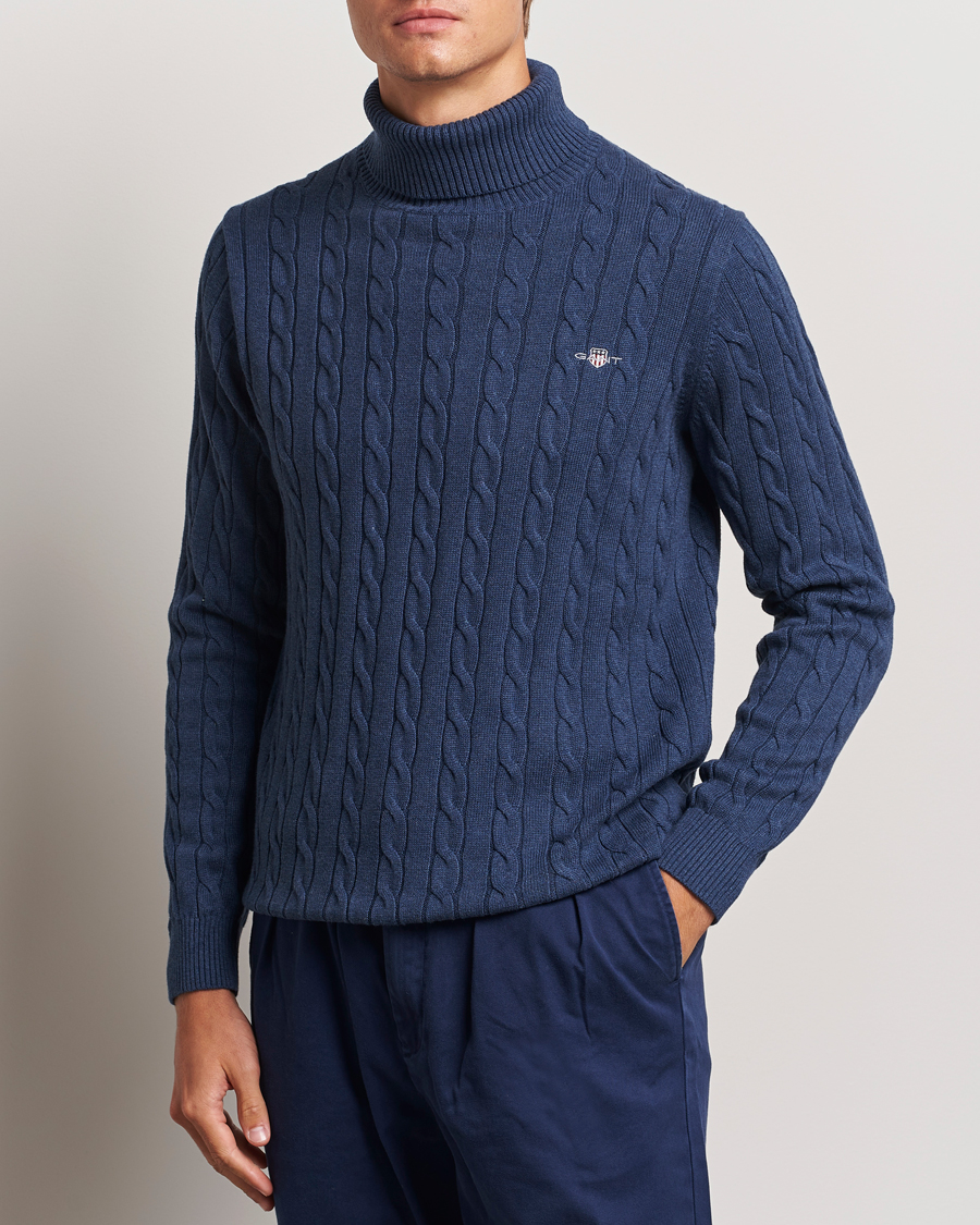 Herren |  | GANT | Cotton Cable Turtle Neck Dark Jeans Blue Melange