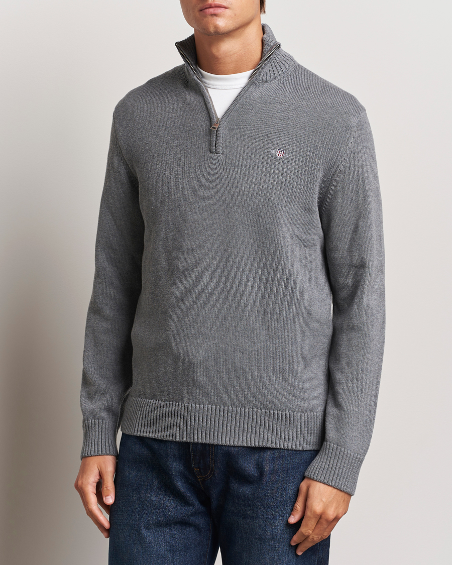 Herren |  | GANT | Cotton Half Zip Dark Grey Melange