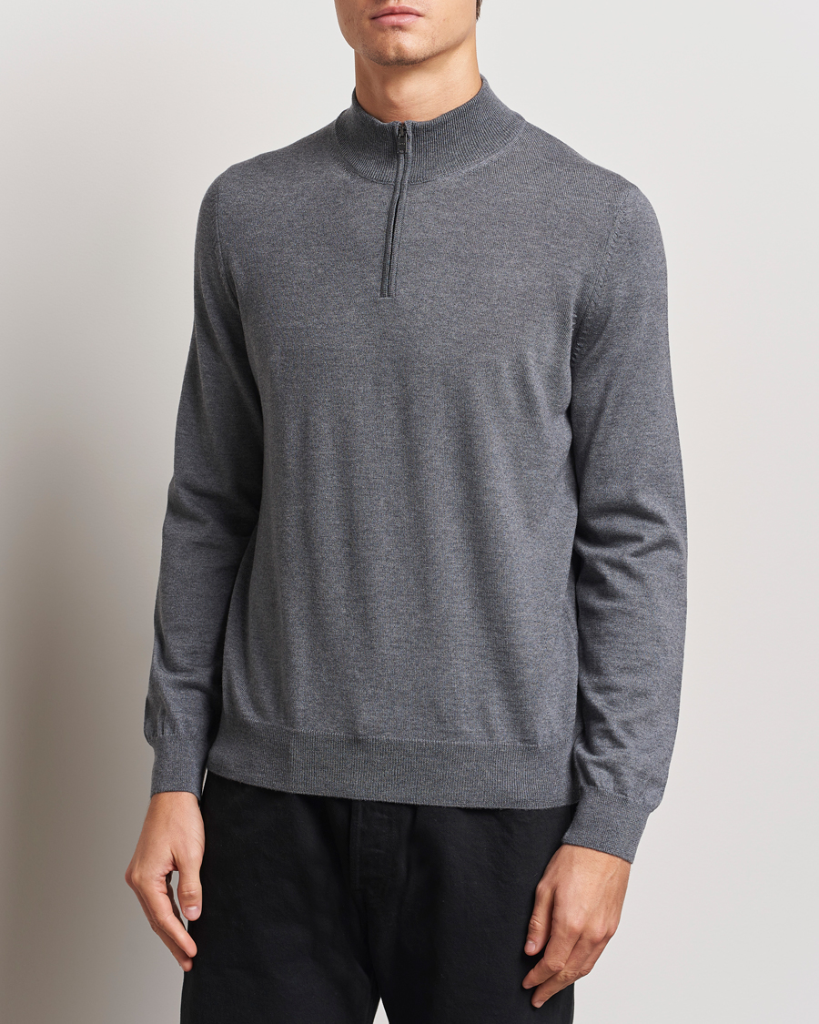 Herren |  | BOSS BLACK | Ebenji Merino Knitted Half Zip Medium Grey