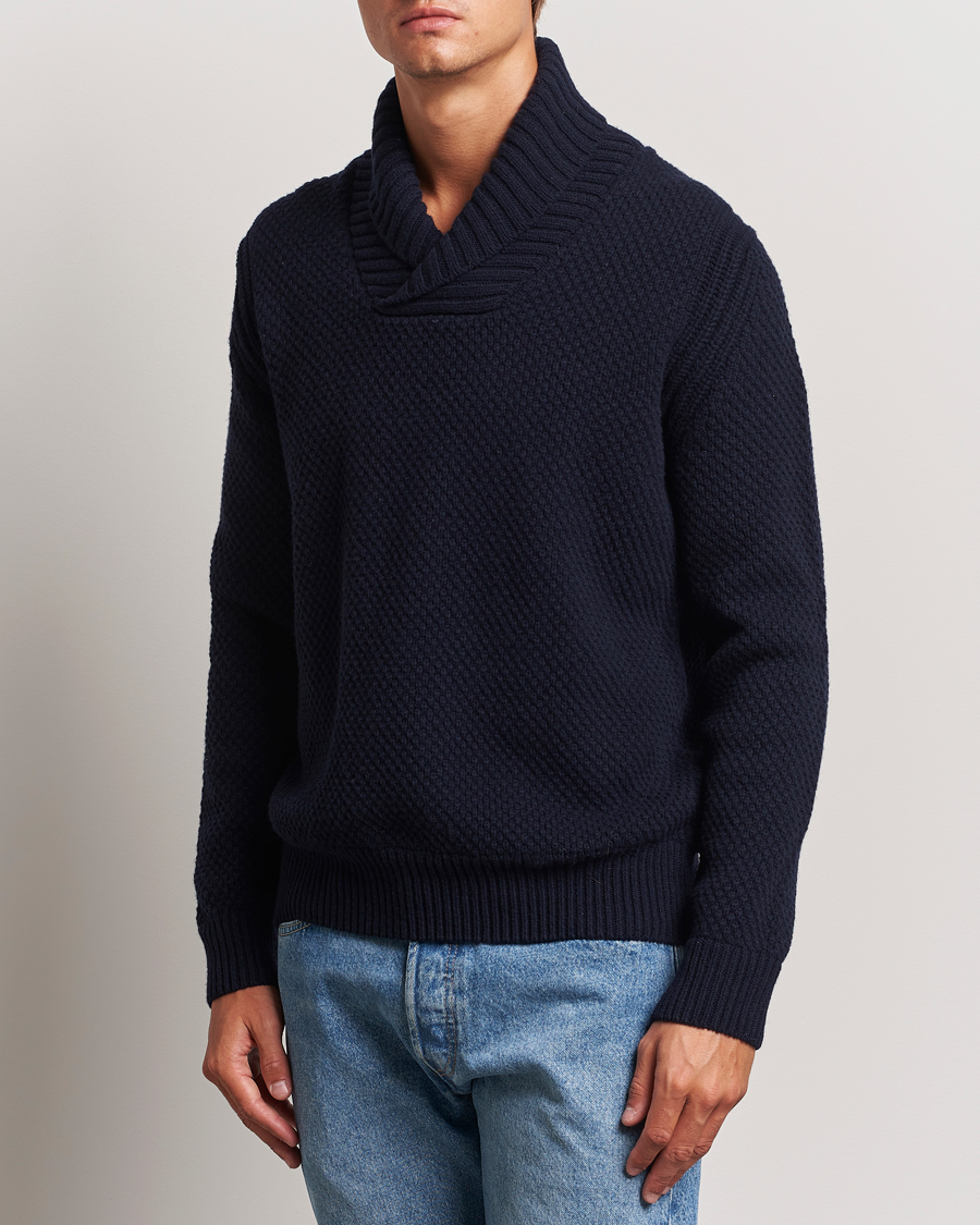 Herren |  | BOSS ORANGE | Amadon Knitted Shawl Collar Sweater Dark Blue