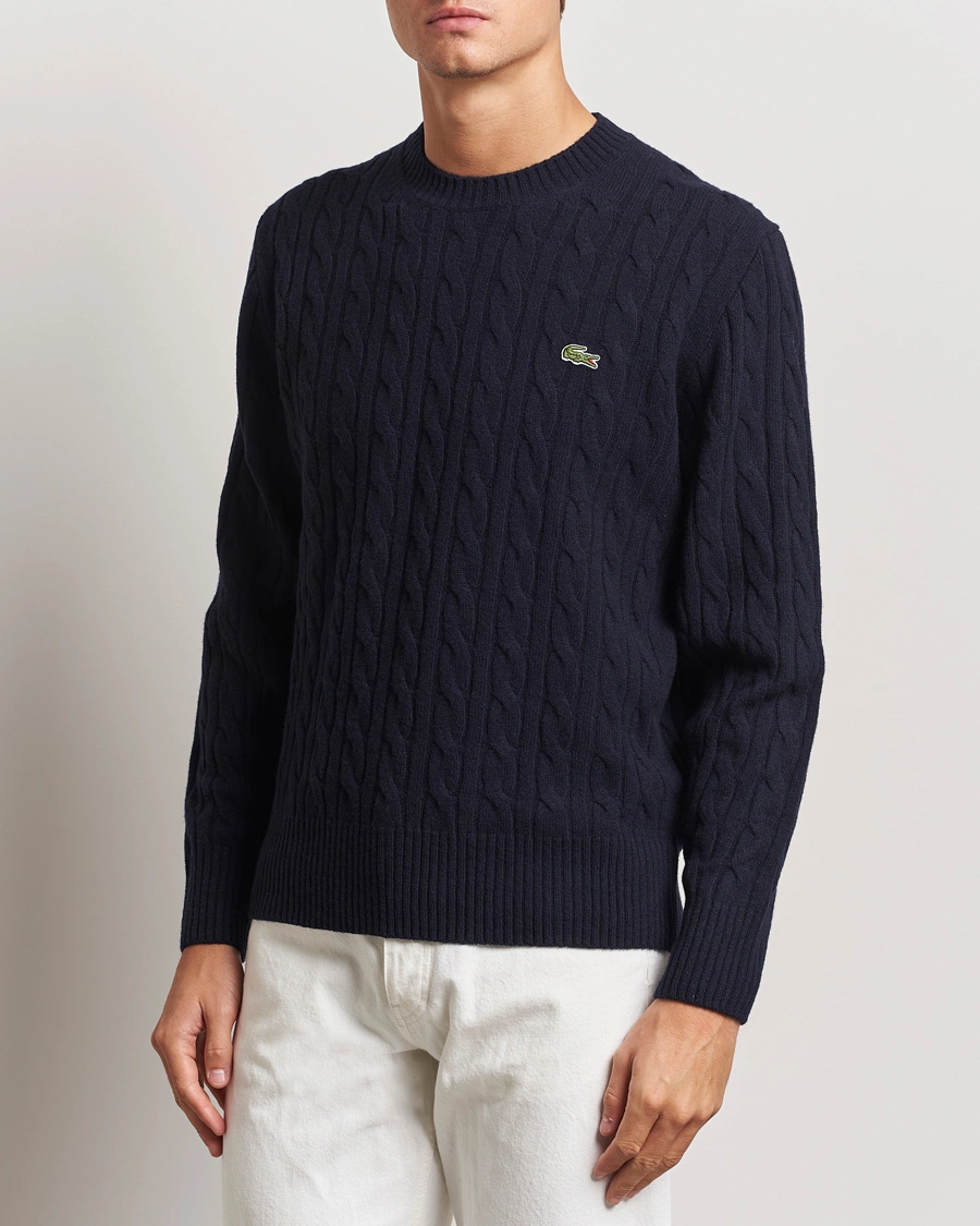 Herren |  | Lacoste | Carded Wool Cable Crew Neck Navy