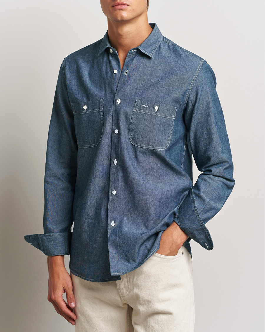 Herren |  | Aspesi | Double Pocket Chambray Shirt Dark Wash