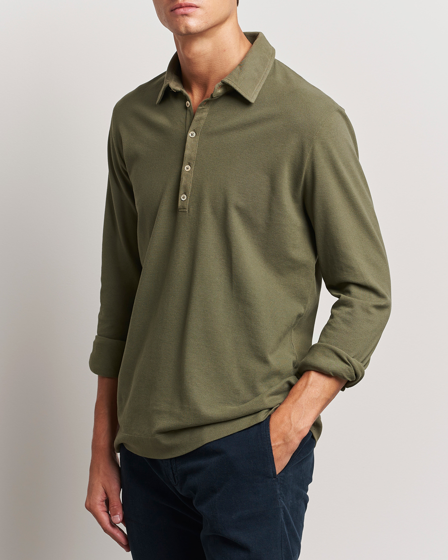 Herren |  | Massimo Alba | Ischia Cotton/Cashmere Long Sleeve Polo Military