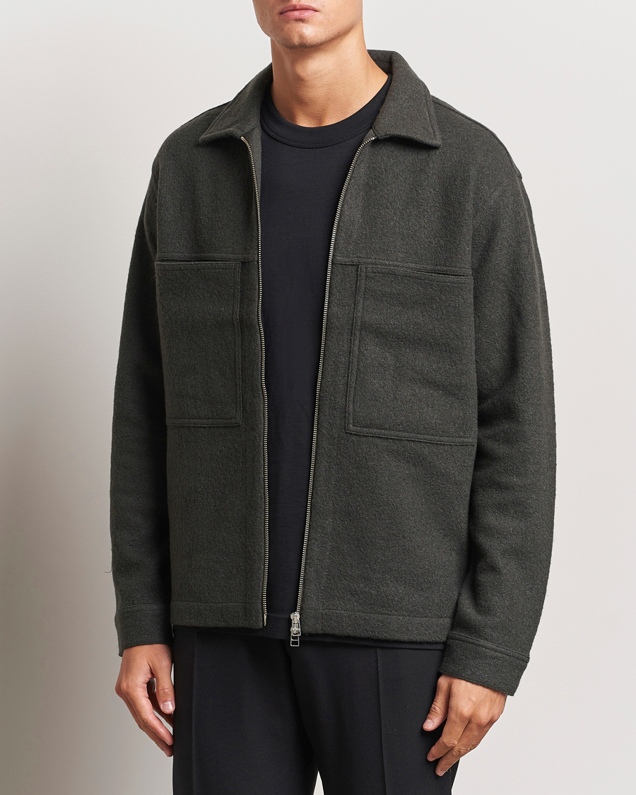 Herren |  | NN07 | Isak Boiled Wool Full Zip Dark Army