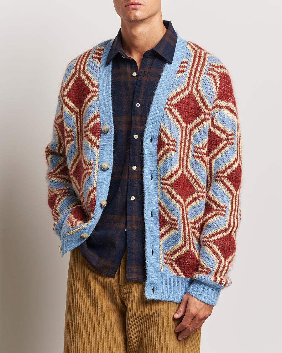 Herren |  | Drôle de Monsieur | Geometric Mohair Cardigan Red/Blue