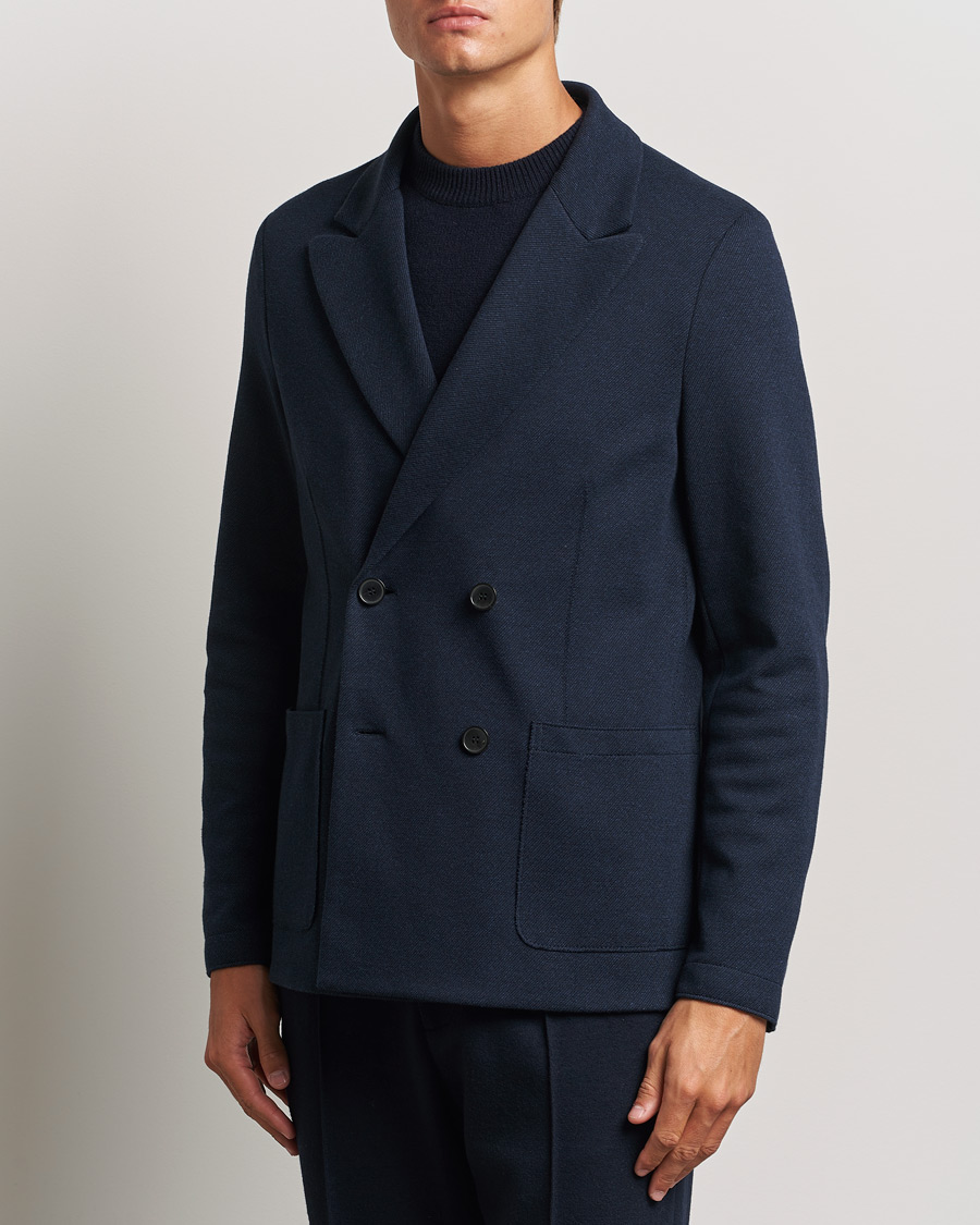 Herren |  | Harris Wharf London | Double Breasted Peak Lapel Jersey Blazer Navy Twill