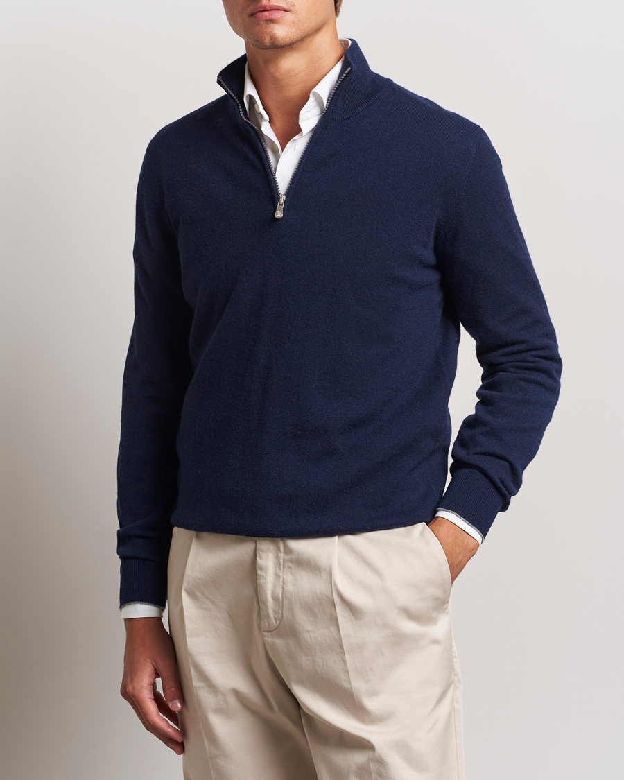 Herren | Kaschmirpullover | Brunello Cucinelli | 2 Ply Cashmere Half Zip Navy