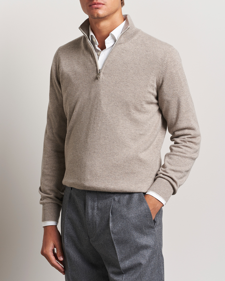 Herren | Kaschmirpullover | Brunello Cucinelli | 2 Ply Cashmere Half Zip Beige